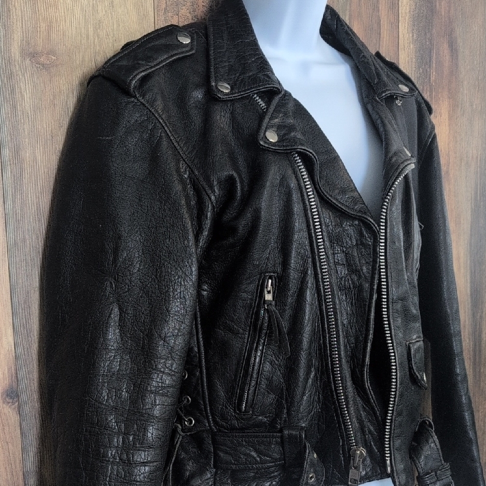 Unik Leather Apparel Cropped Biker Moto Punked Black Thinsulate Jacket 36
